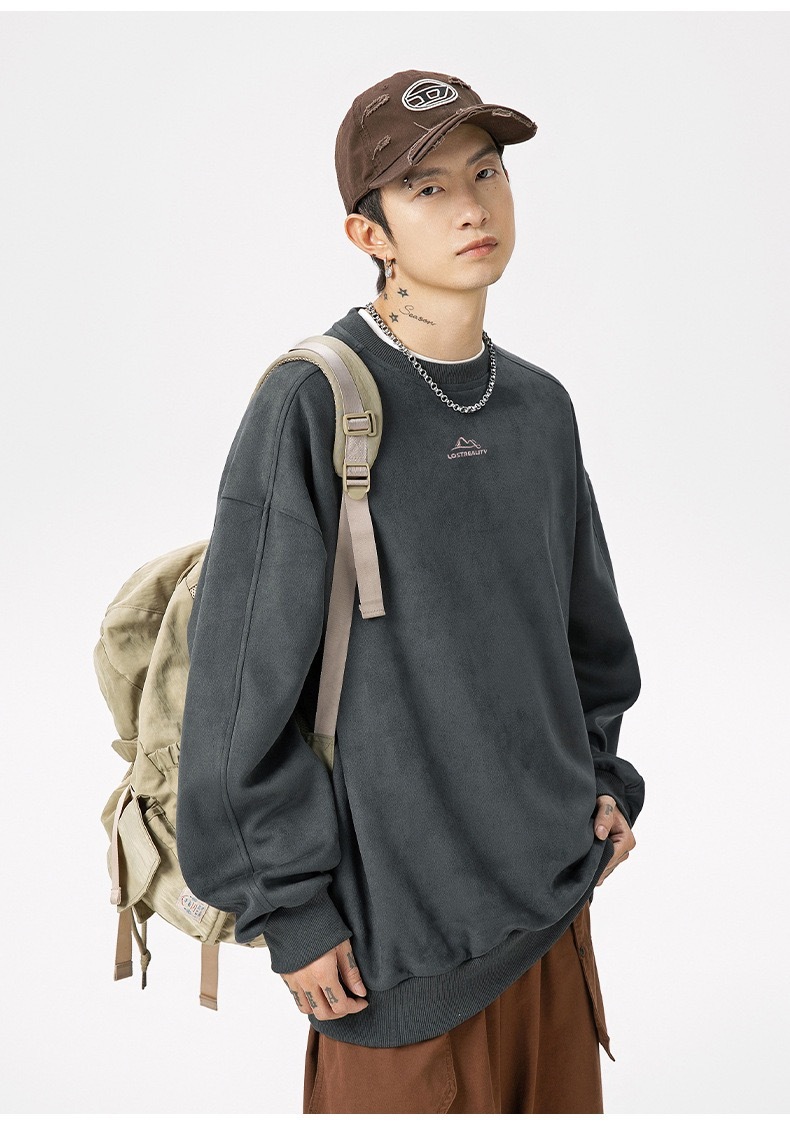 重磅 鹿皮質感套頭衛衣 山峰刺繡 復古風上衣