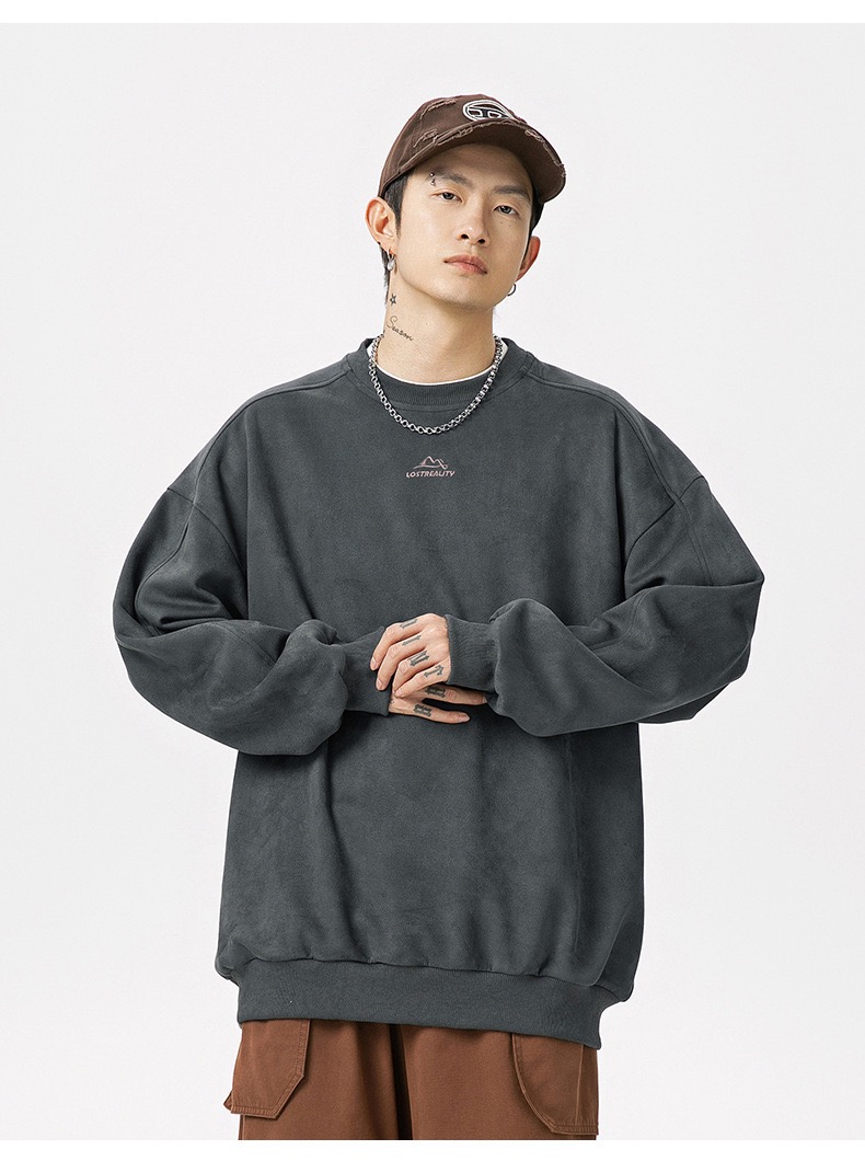 重磅 鹿皮質感套頭衛衣 山峰刺繡 復古風上衣