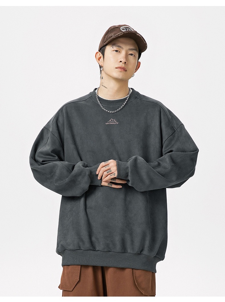 重磅 鹿皮質感套頭衛衣 山峰刺繡 復古風上衣