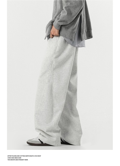 美式 彎刀衛褲寬鬆直筒褲 拼接垂順 純棉休閒｜鬆緊腰