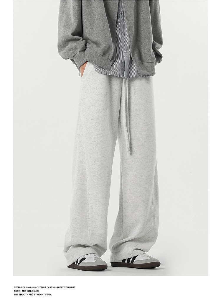 美式 彎刀衛褲寬鬆直筒褲 拼接垂順 純棉休閒｜鬆緊腰