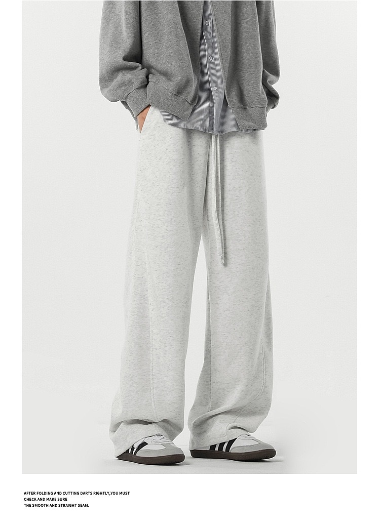 美式 彎刀衛褲寬鬆直筒褲 拼接垂順 純棉休閒｜鬆緊腰