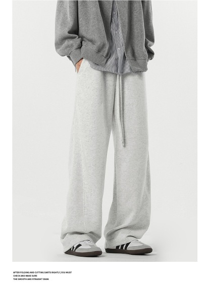 美式 彎刀衛褲寬鬆直筒褲 拼接垂順 純棉休閒｜鬆緊腰