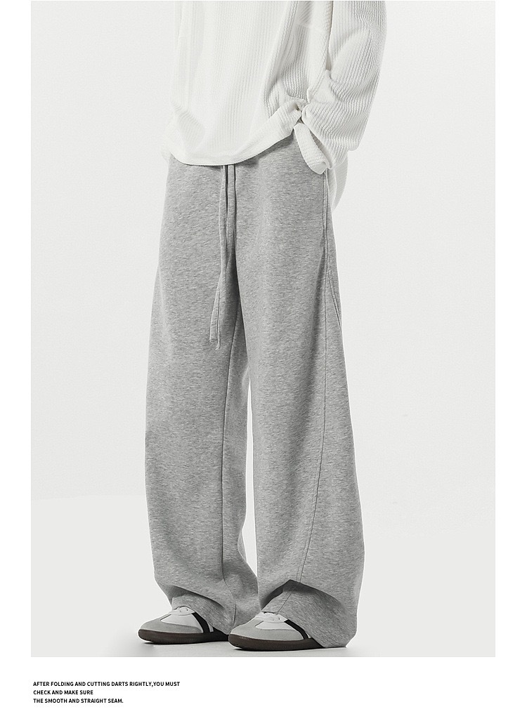 美式 彎刀衛褲寬鬆直筒褲 拼接垂順 純棉休閒｜鬆緊腰