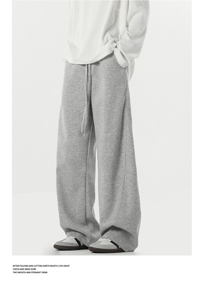 美式 彎刀衛褲寬鬆直筒褲 拼接垂順 純棉休閒｜鬆緊腰