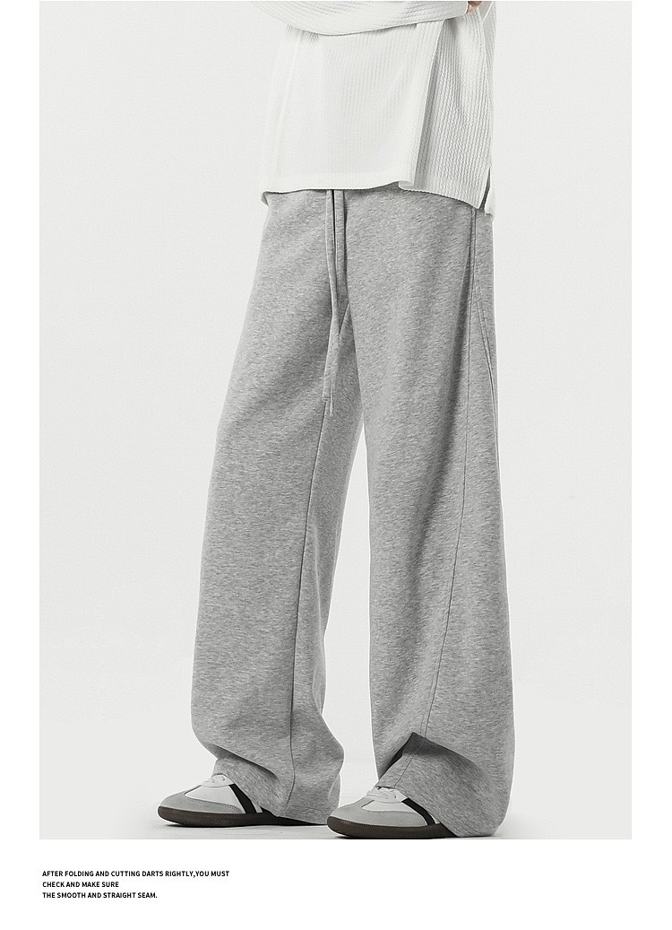 美式 彎刀衛褲寬鬆直筒褲 拼接垂順 純棉休閒｜鬆緊腰