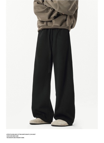 美式 彎刀衛褲寬鬆直筒褲 拼接垂順 純棉休閒｜鬆緊腰