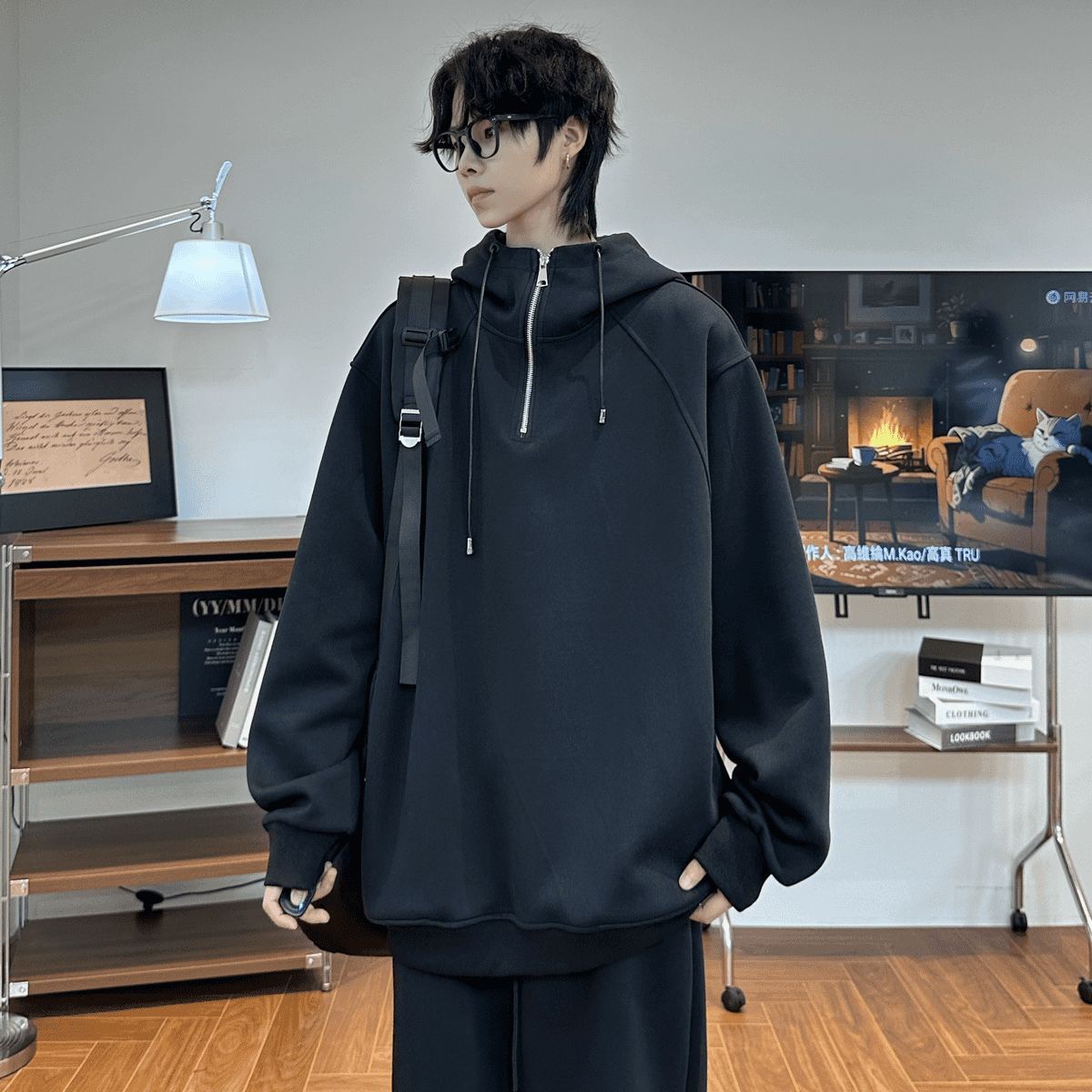 CHILL感十足 純棉連帽 寬鬆衛衣套裝｜上衣+鬆緊腰褲子 寬鬆直筒