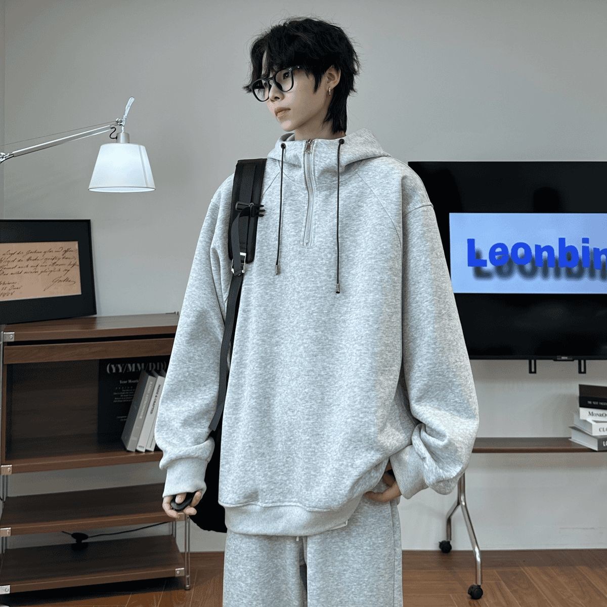 CHILL感十足 純棉連帽 寬鬆衛衣套裝｜上衣+鬆緊腰褲子 寬鬆直筒