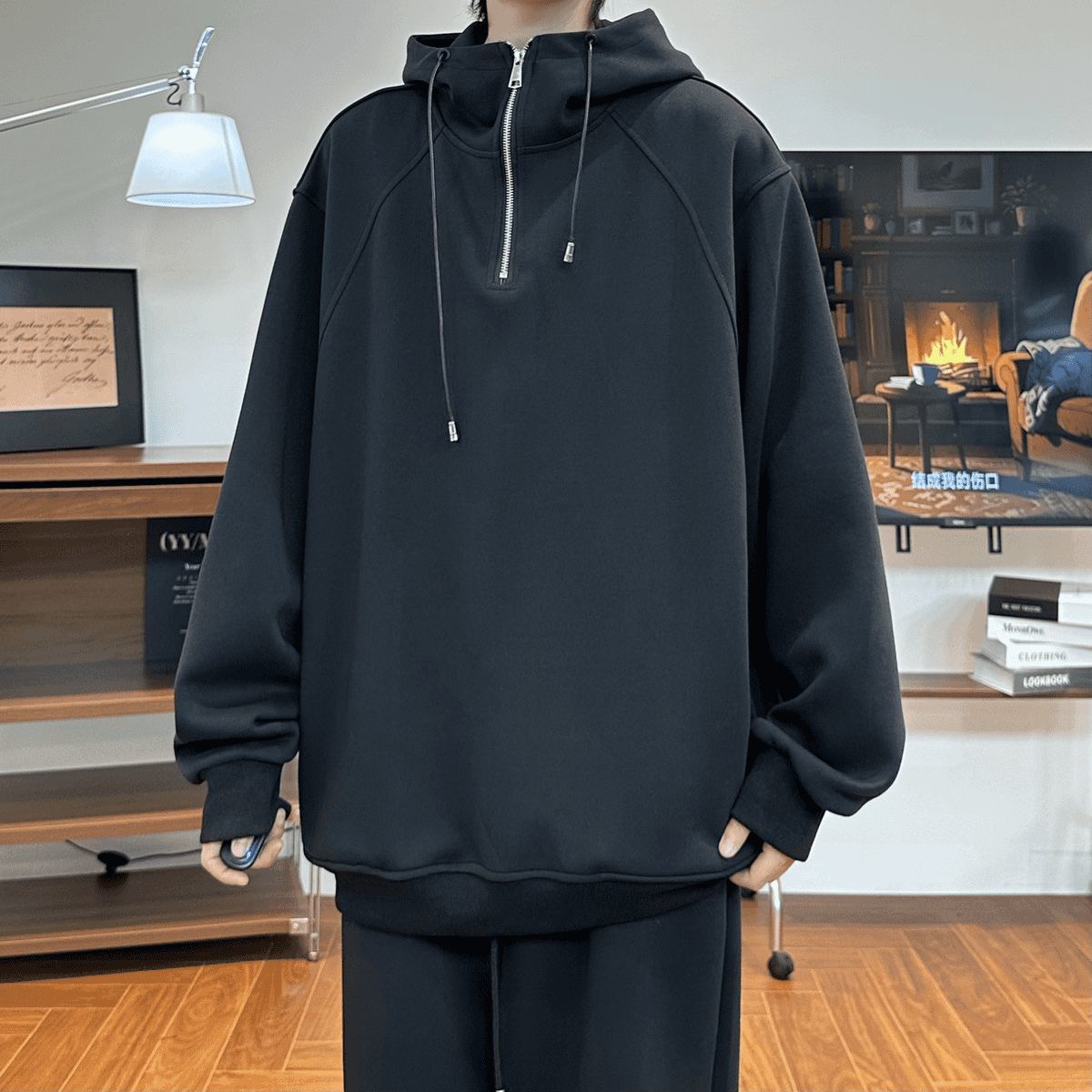 CHILL感十足 純棉連帽 寬鬆衛衣套裝｜上衣+鬆緊腰褲子 寬鬆直筒