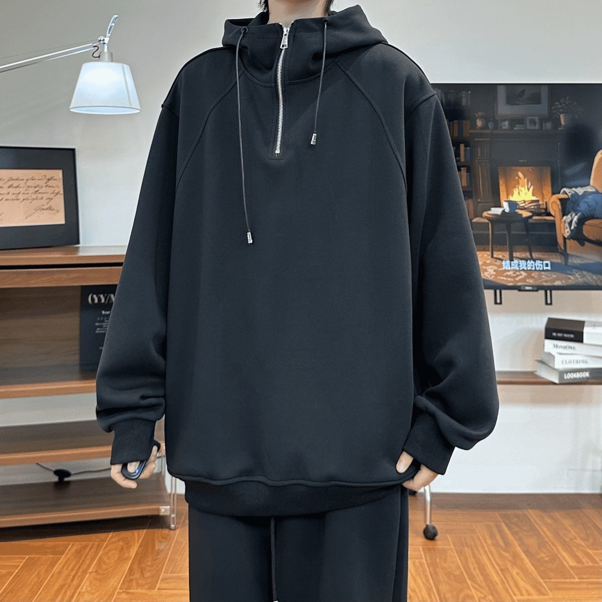 CHILL感十足 純棉連帽 寬鬆衛衣套裝｜上衣+鬆緊腰褲子 寬鬆直筒