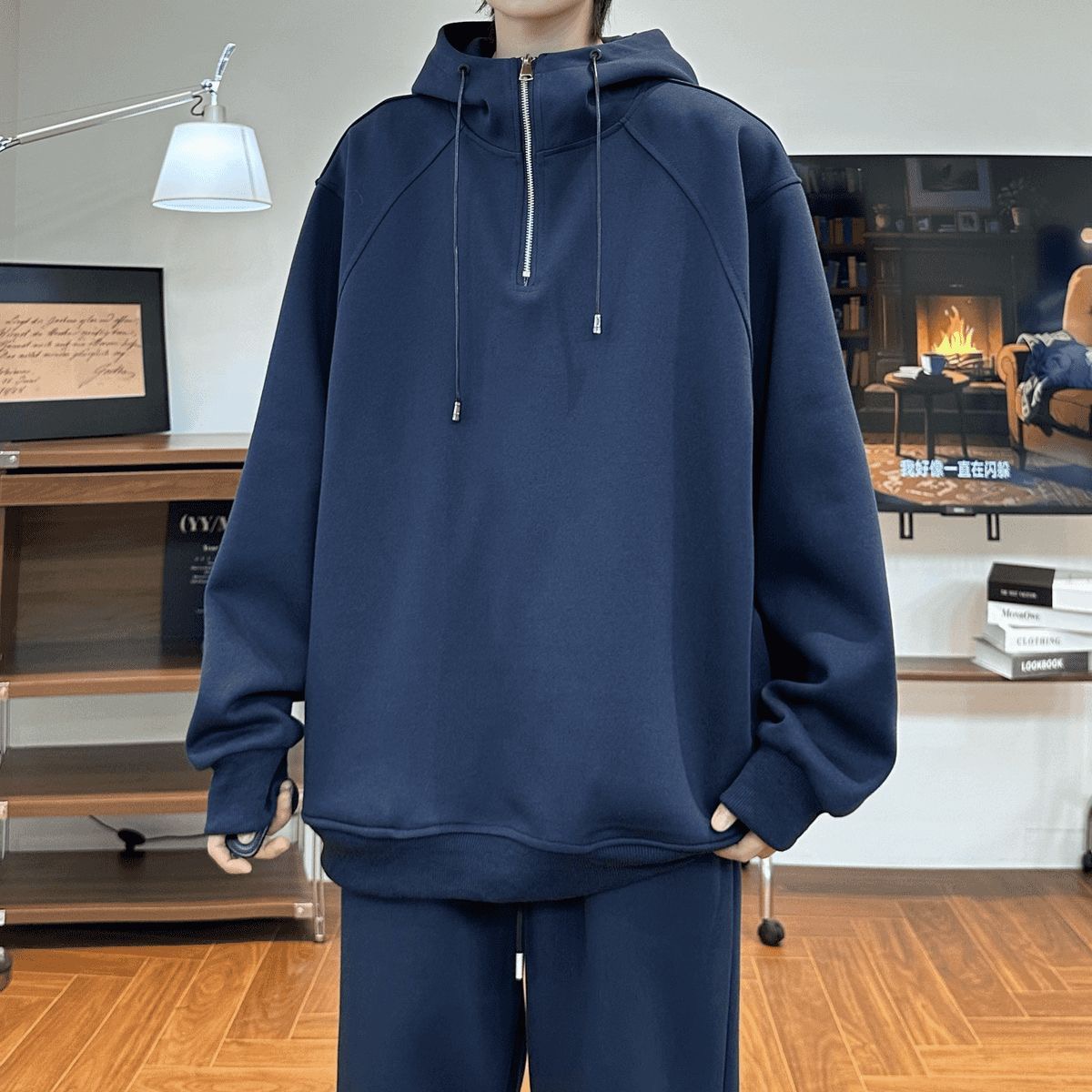 CHILL感十足 純棉連帽 寬鬆衛衣套裝｜上衣+鬆緊腰褲子 寬鬆直筒