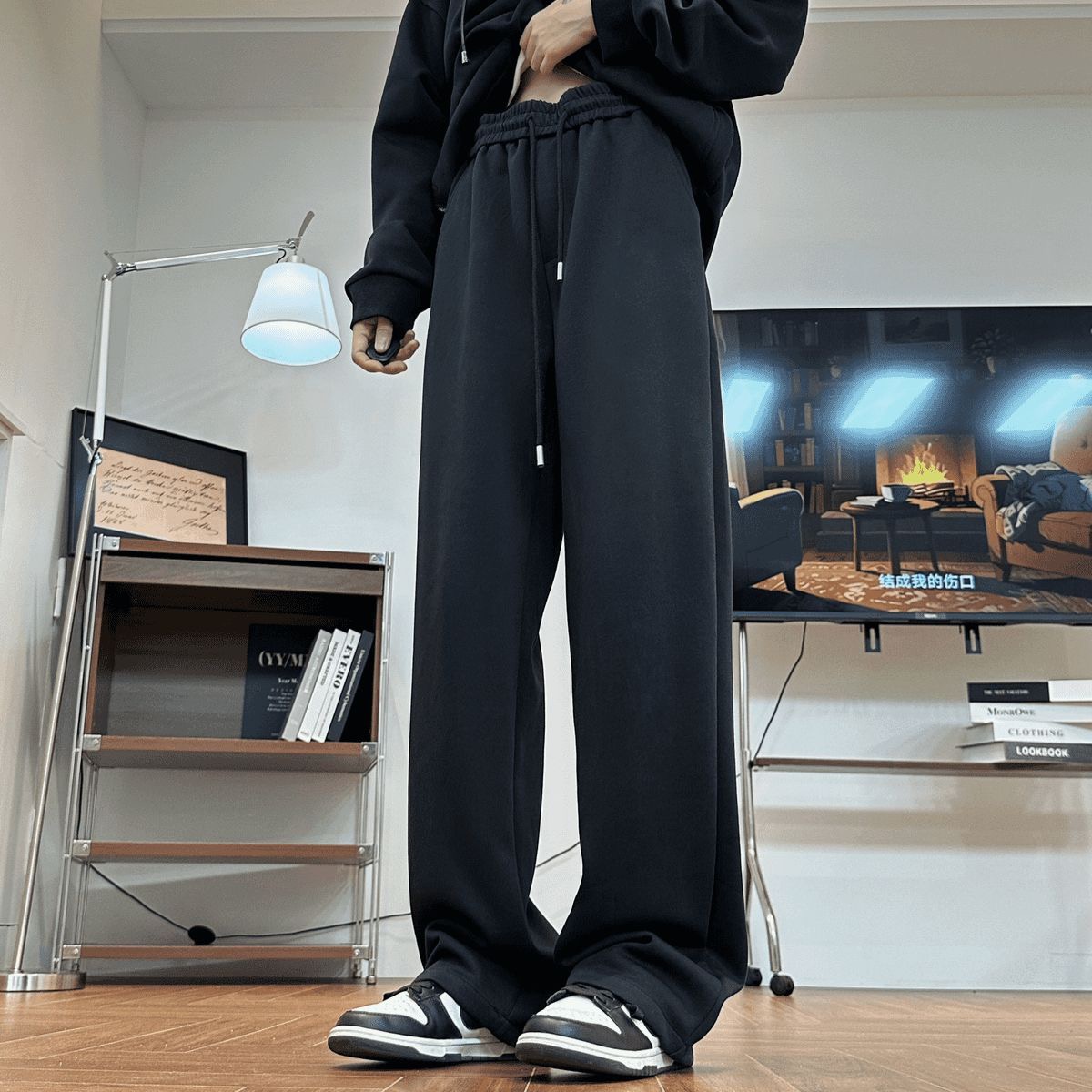 CHILL感十足 純棉連帽 寬鬆衛衣套裝｜上衣+鬆緊腰褲子 寬鬆直筒