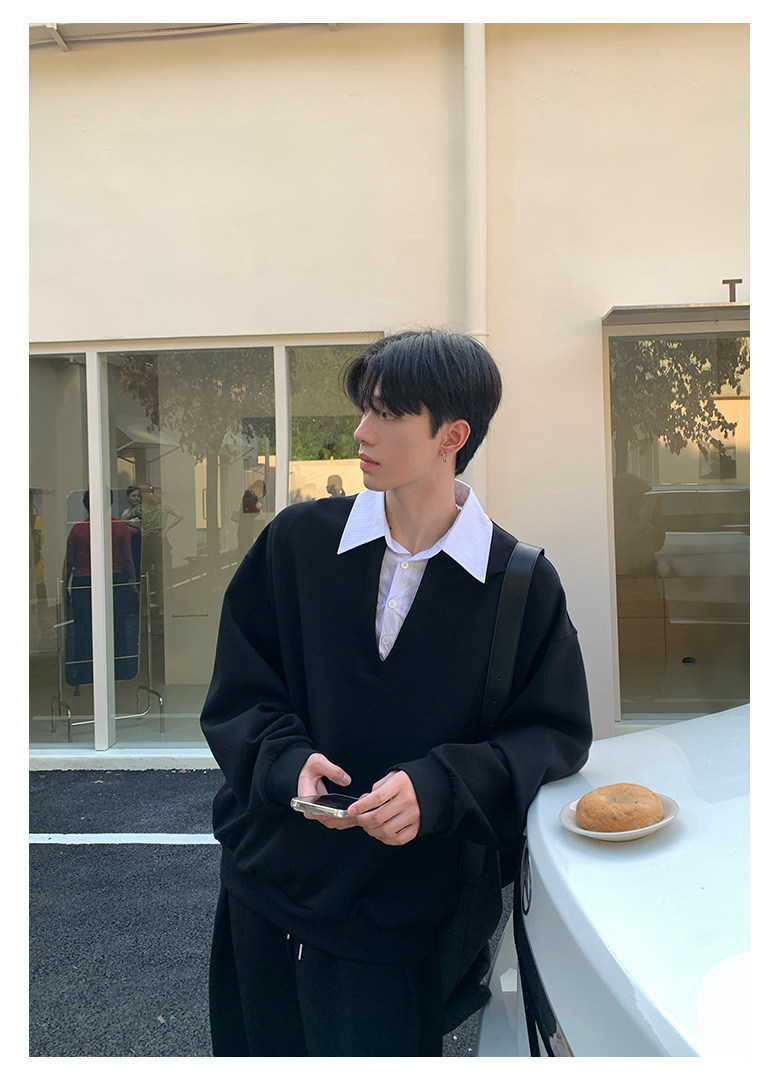 KK 假兩件翻領休閒套裝 正肩上衣假兩件+鬆緊腰運動褲｜5天出貨｜限量