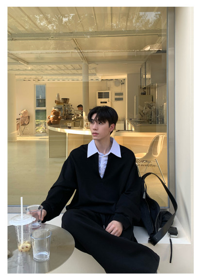 KK 假兩件翻領休閒套裝 正肩上衣假兩件+鬆緊腰運動褲｜5天出貨｜限量