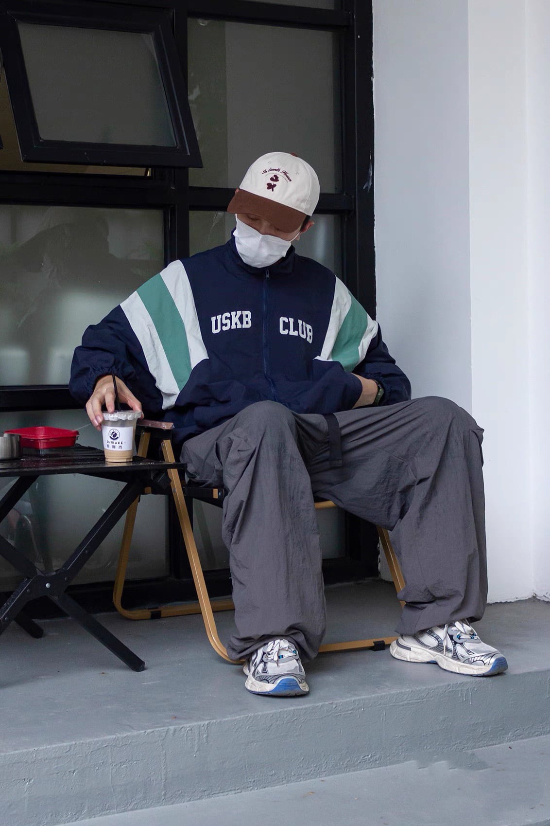 USKB 街頭復古風 拼色衝鋒衣 春秋外套 戶外風 寬鬆外套