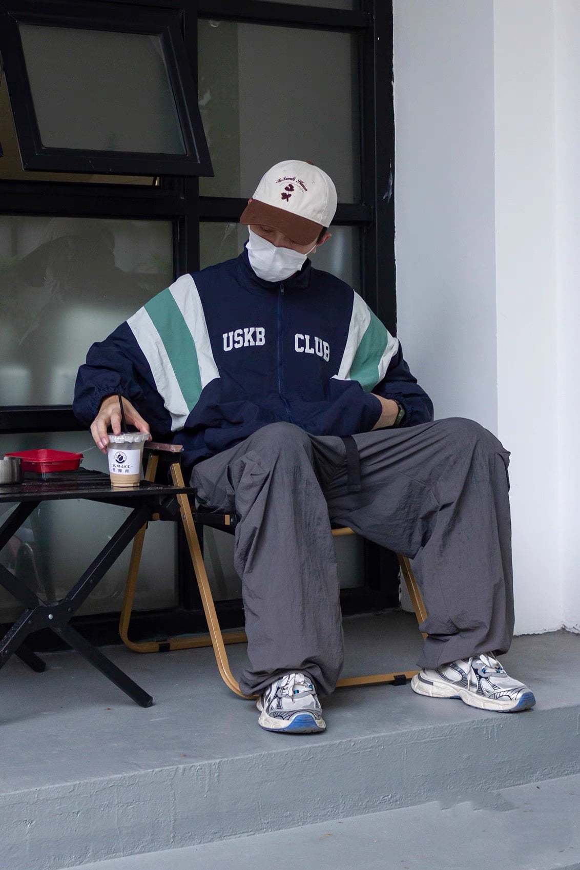 USKB 街頭復古風 拼色衝鋒衣 春秋外套 戶外風 寬鬆外套