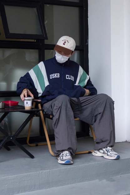USKB 街頭復古風 拼色衝鋒衣 春秋外套 戶外風 寬鬆外套