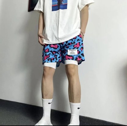 HX美式四分短褲 豹紋款 個性十足 速乾透氣 運動短褲