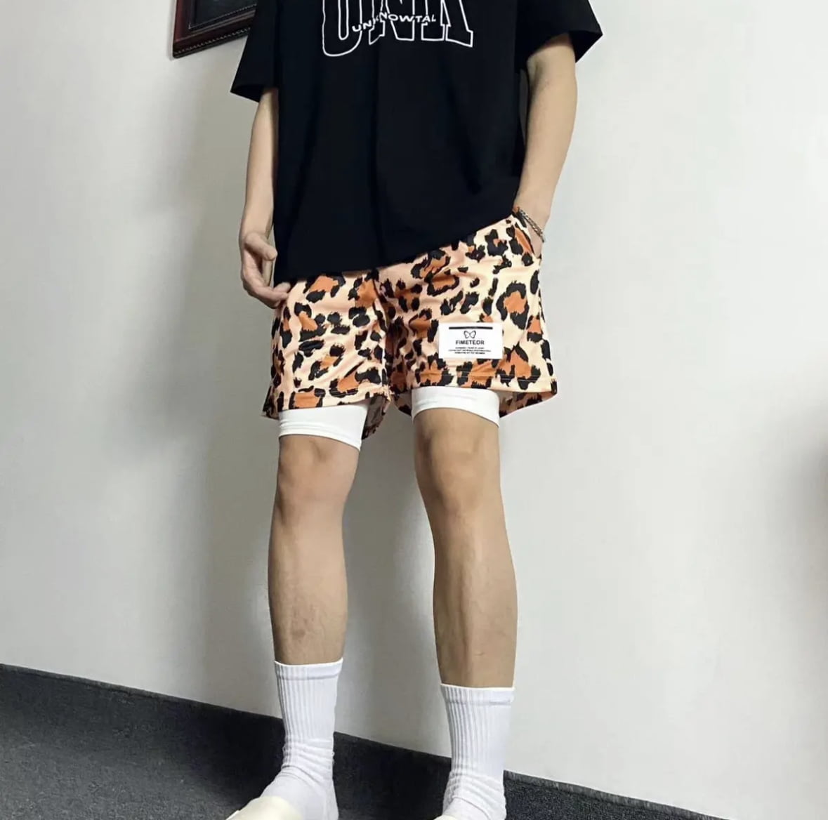 HX美式四分短褲 豹紋款 個性十足 速乾透氣 運動短褲