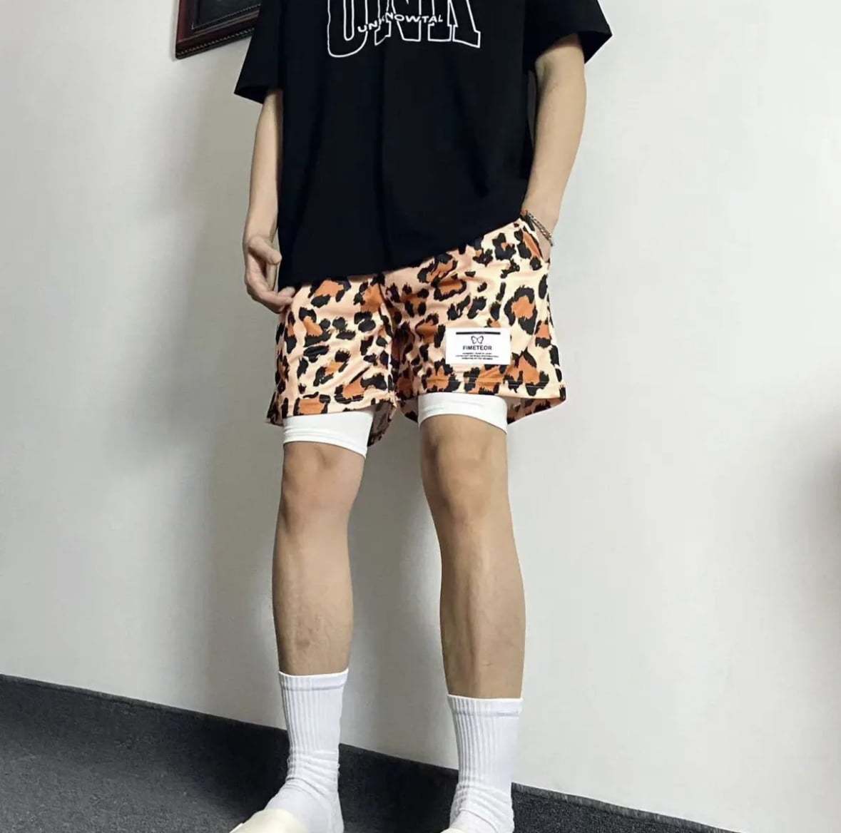 HX美式四分短褲 豹紋款 個性十足 速乾透氣 運動短褲