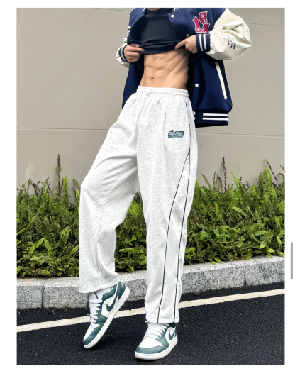 [Copy]AT美式衛褲 寬鬆直筒運動長褲 純棉 垂感親膚 斜切設計