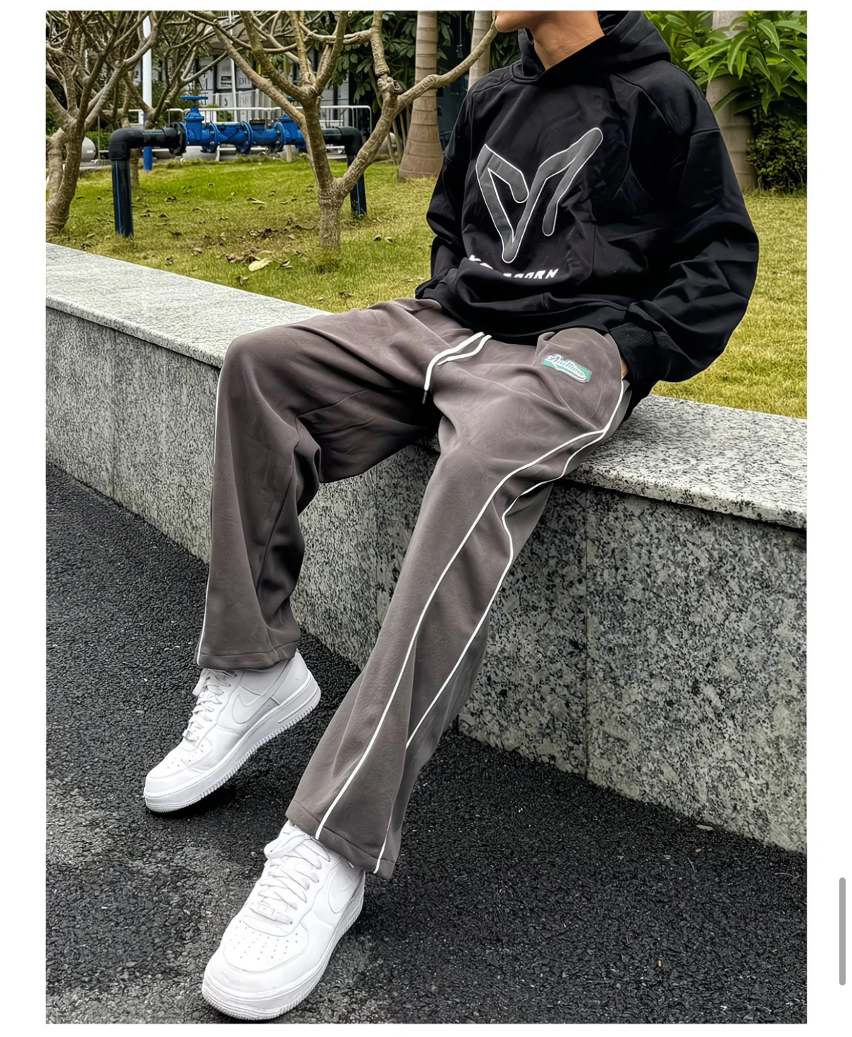 [Copy]AT美式衛褲 寬鬆直筒運動長褲 純棉 垂感親膚 斜切設計