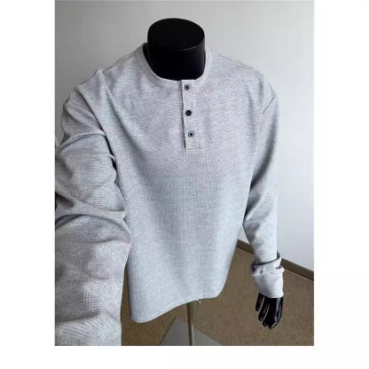 秋冬必備 百搭亨利領長袖 華夫格面料 親膚寬鬆顯肩寬｜2件1098