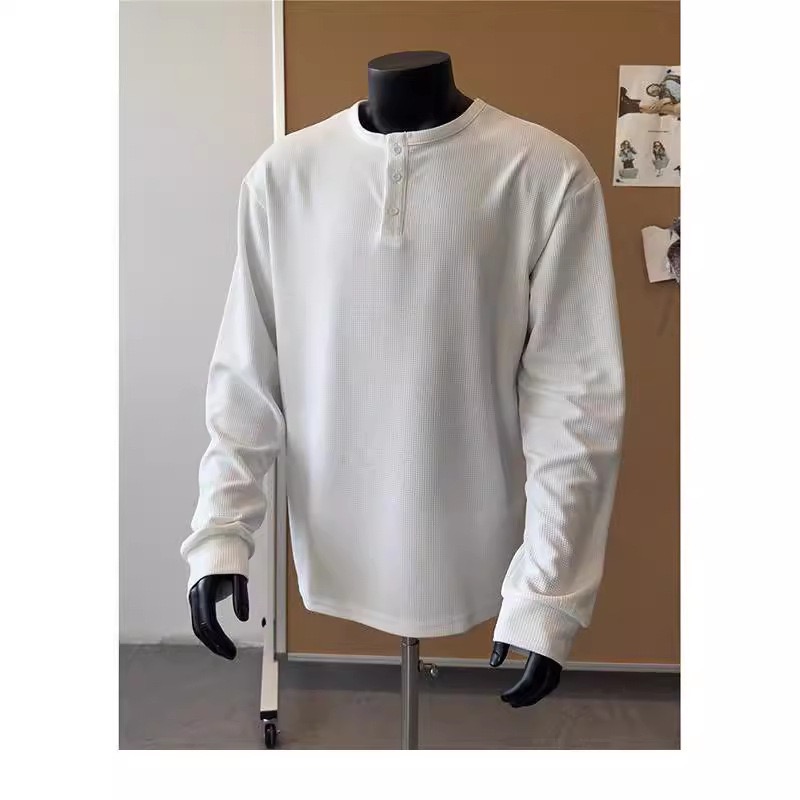 秋冬必備 百搭亨利領長袖 華夫格面料 親膚寬鬆顯肩寬｜2件1098