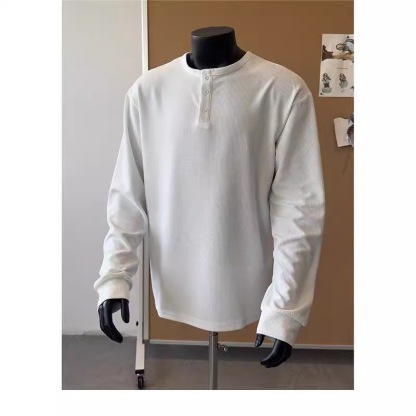 秋冬必備 百搭亨利領長袖 華夫格面料 親膚寬鬆顯肩寬｜2件1098