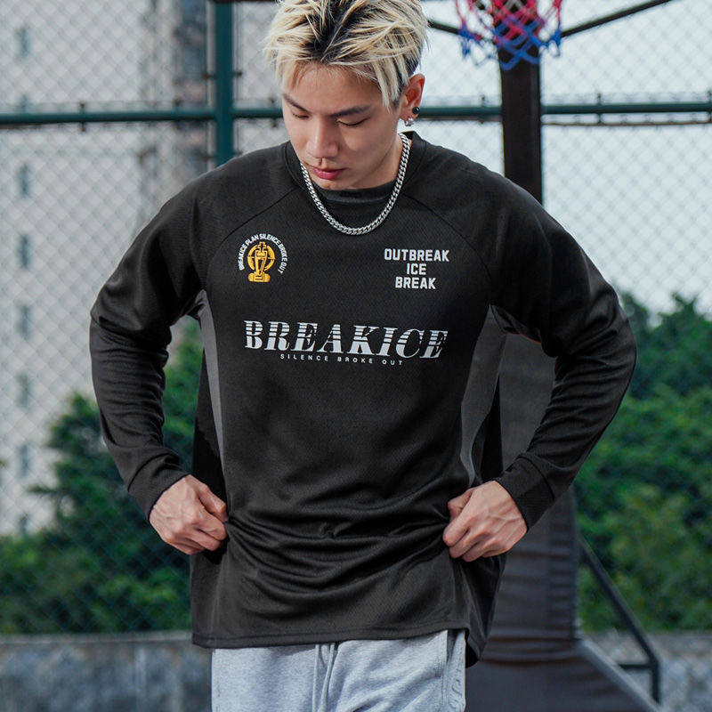 BKI 秋季美式長袖足球服  速乾吸汗 圓領訓練服 跑步訓練服 休閒運動 透氣寬鬆