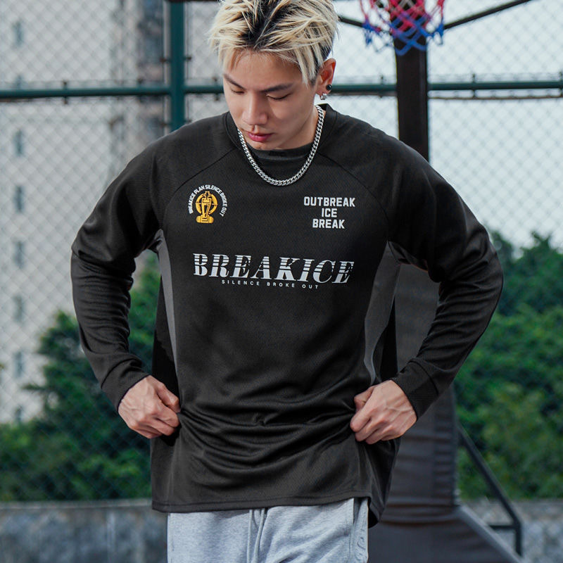 BKI 秋季美式長袖足球服  速乾吸汗 圓領訓練服 跑步訓練服 休閒運動 透氣寬鬆