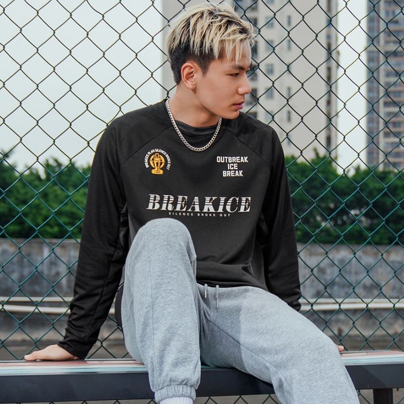 BKI 秋季美式長袖足球服  速乾吸汗 圓領訓練服 跑步訓練服 休閒運動 透氣寬鬆