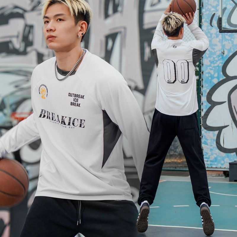 BKI 秋季美式長袖足球服 速乾吸汗 圓領訓練服 跑步訓練服 休閒運動 透氣寬鬆