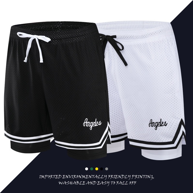 [現貨]美式籃球短褲 假兩件 三分不過膝 運動褲子 透氣舒爽 訓練短褲