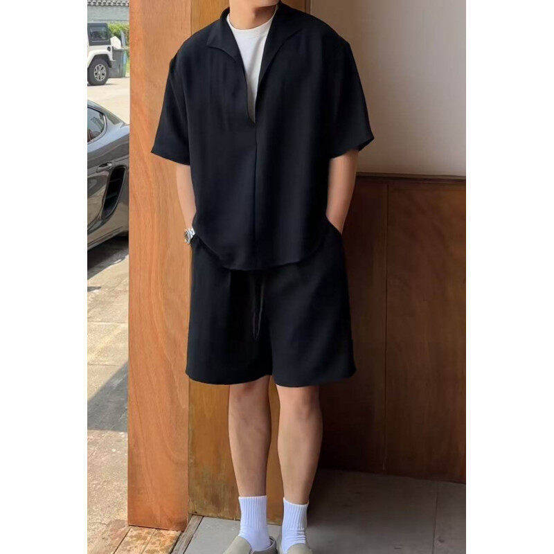 老錢風套裝 假兩件V領上衣+鬆緊腰短褲 訂製紗面料 涼感透氣垂順