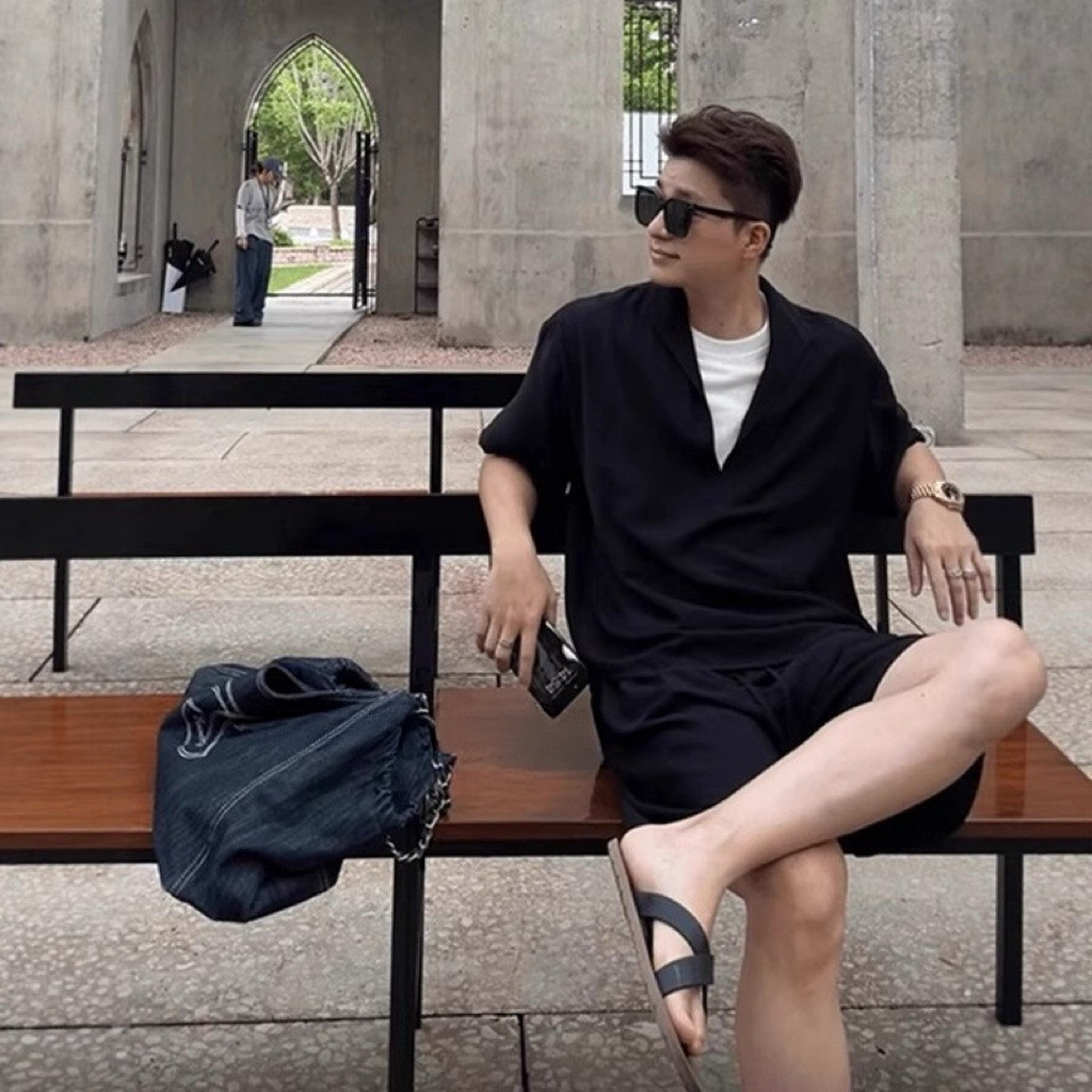 老錢風套裝 假兩件V領上衣+鬆緊腰短褲 訂製紗面料 涼感透氣垂順