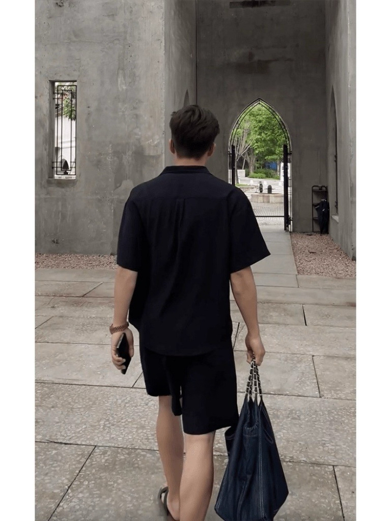 老錢風套裝 假兩件V領上衣+鬆緊腰短褲 訂製紗面料 涼感透氣垂順