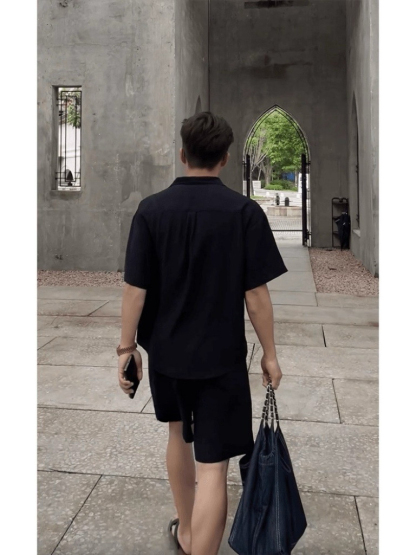 老錢風套裝 假兩件V領上衣+鬆緊腰短褲 訂製紗面料 涼感透氣垂順