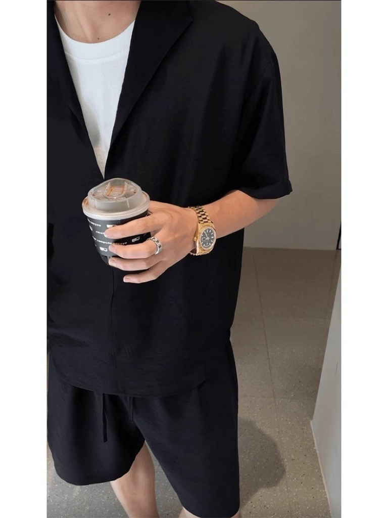 老錢風套裝 假兩件V領上衣+鬆緊腰短褲 訂製紗面料 涼感透氣垂順