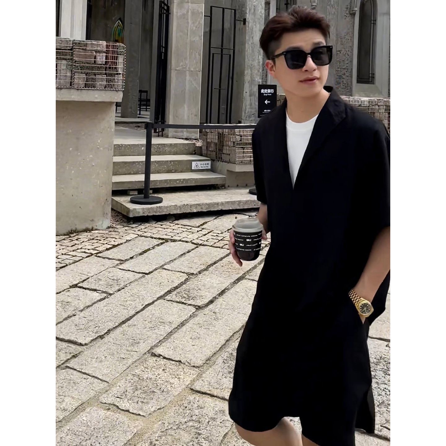 老錢風套裝 假兩件V領上衣+鬆緊腰短褲 訂製紗面料 涼感透氣垂順