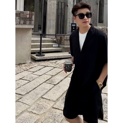 老錢風套裝 假兩件V領上衣+鬆緊腰短褲 訂製紗面料 涼感透氣垂順