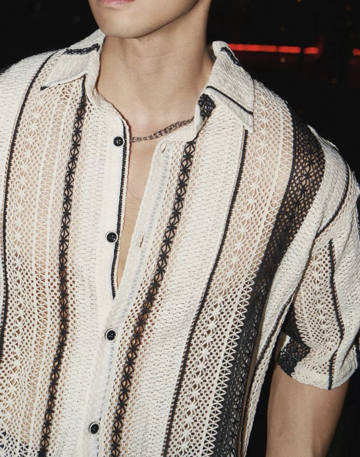 海島度假風 男士鏤空上衣 輕薄透氣 設計感外套