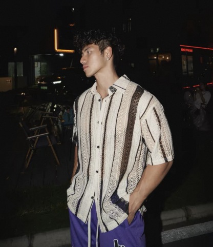 海島度假風 男士鏤空上衣 輕薄透氣 設計感外套