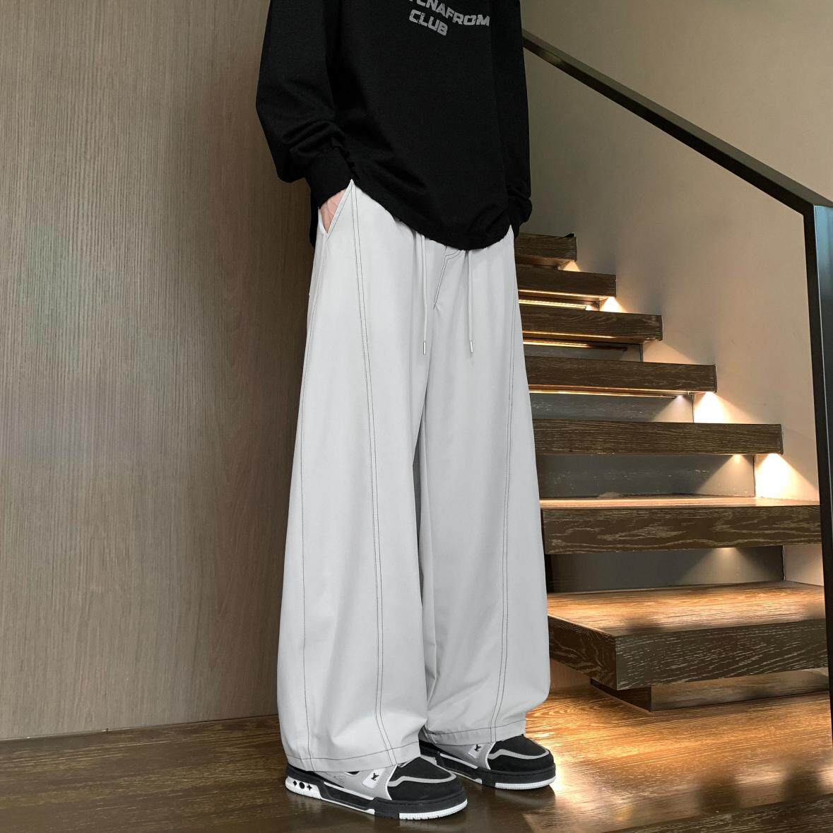 美式速乾運動長褲 鬆緊腰 彎刀線條設計 寬鬆垂順透氣