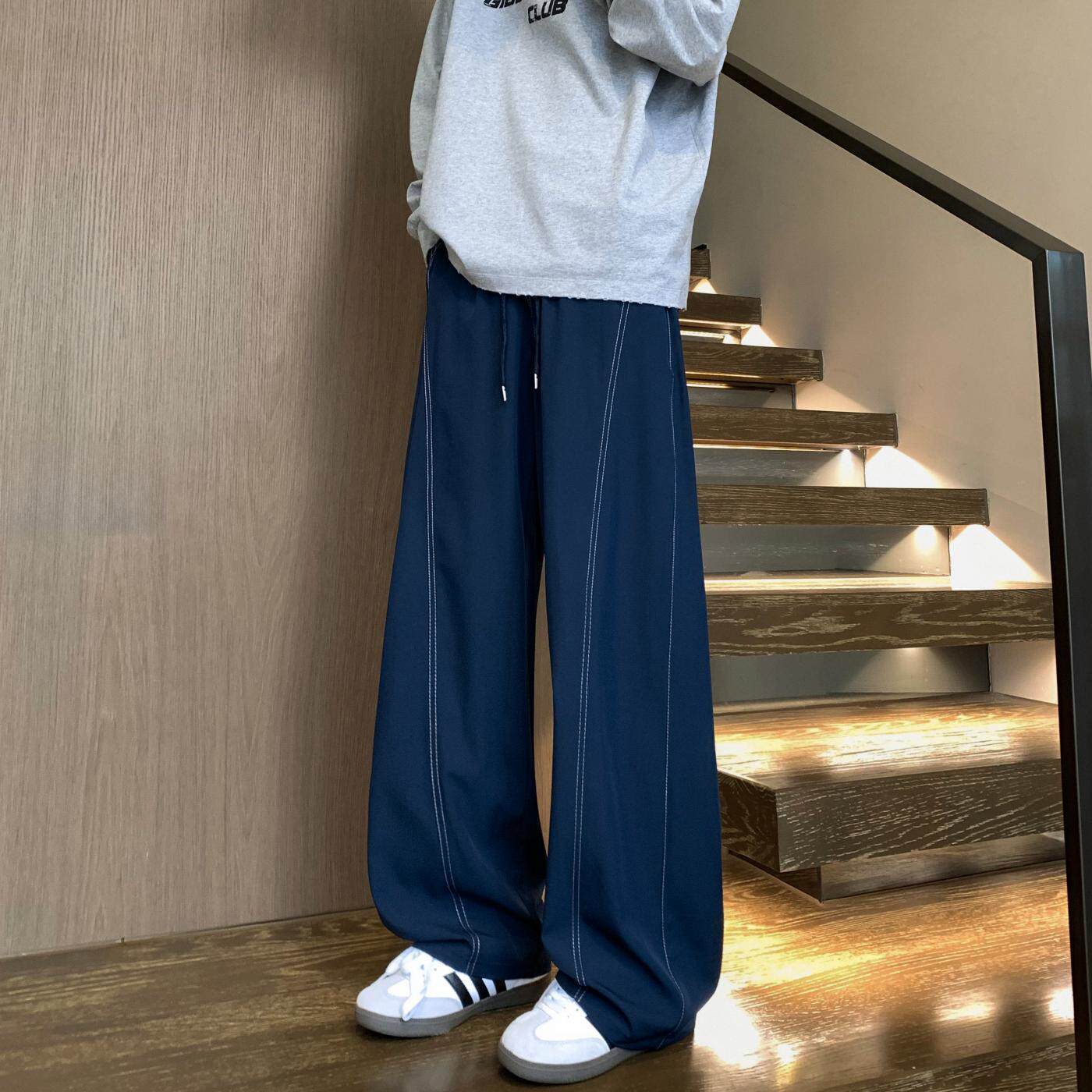 美式速乾運動長褲 鬆緊腰 彎刀線條設計 寬鬆垂順透氣