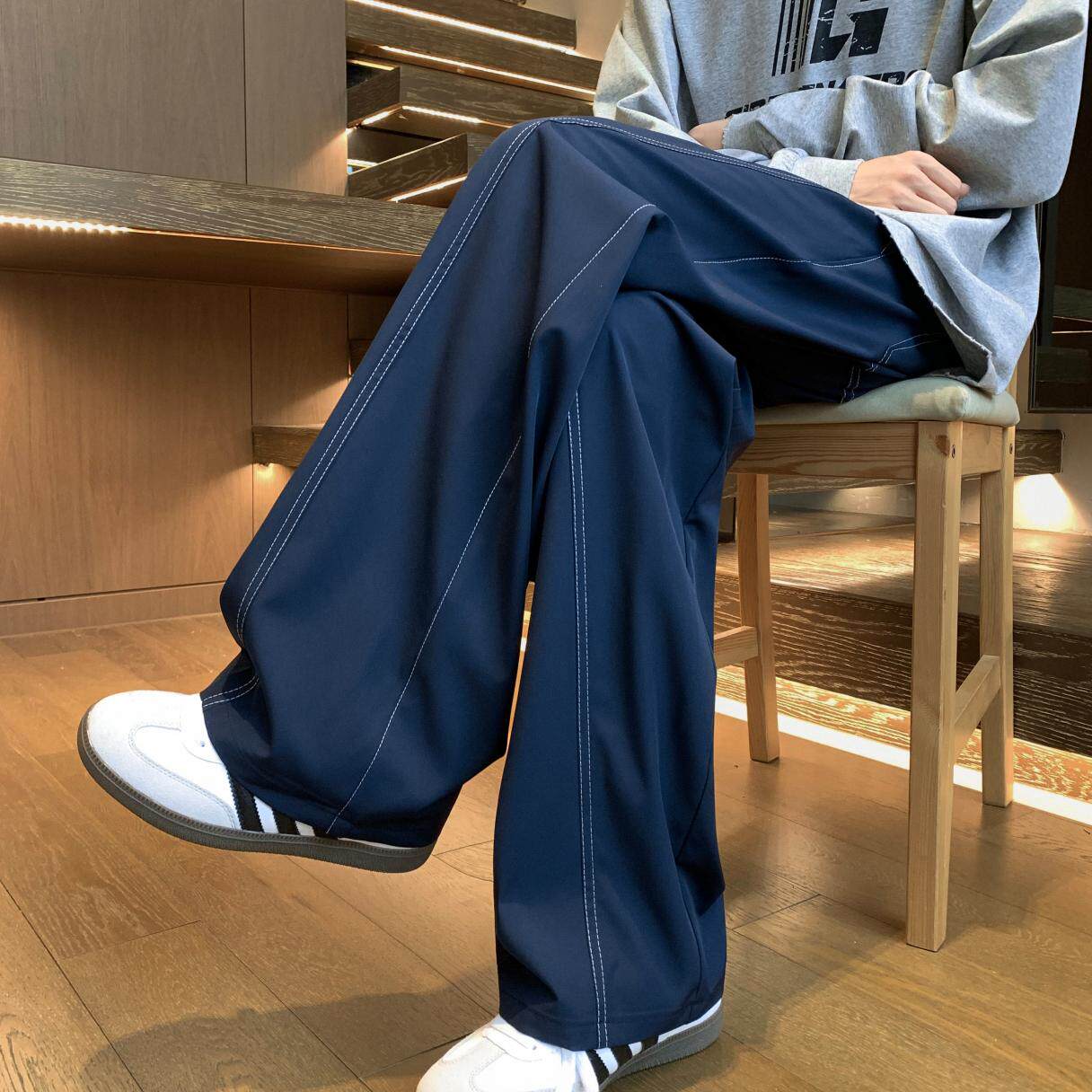 美式速乾運動長褲 鬆緊腰 彎刀線條設計 寬鬆垂順透氣