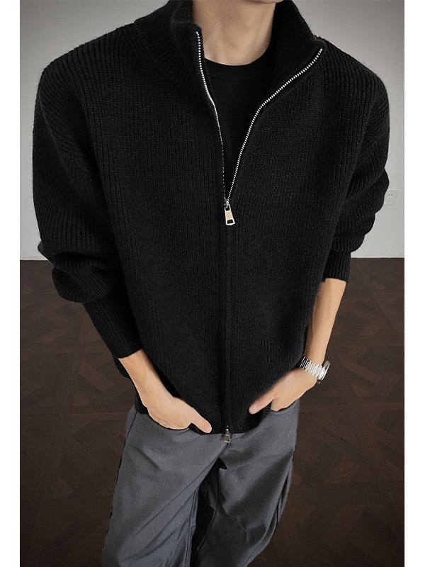 秋冬立領雙拉鍊毛衣 針織外套 美式復古風 