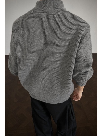 秋冬立領雙拉鍊毛衣 針織外套 美式復古風 