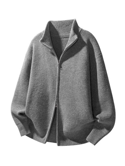 秋冬立領雙拉鍊毛衣 針織外套 美式復古風 